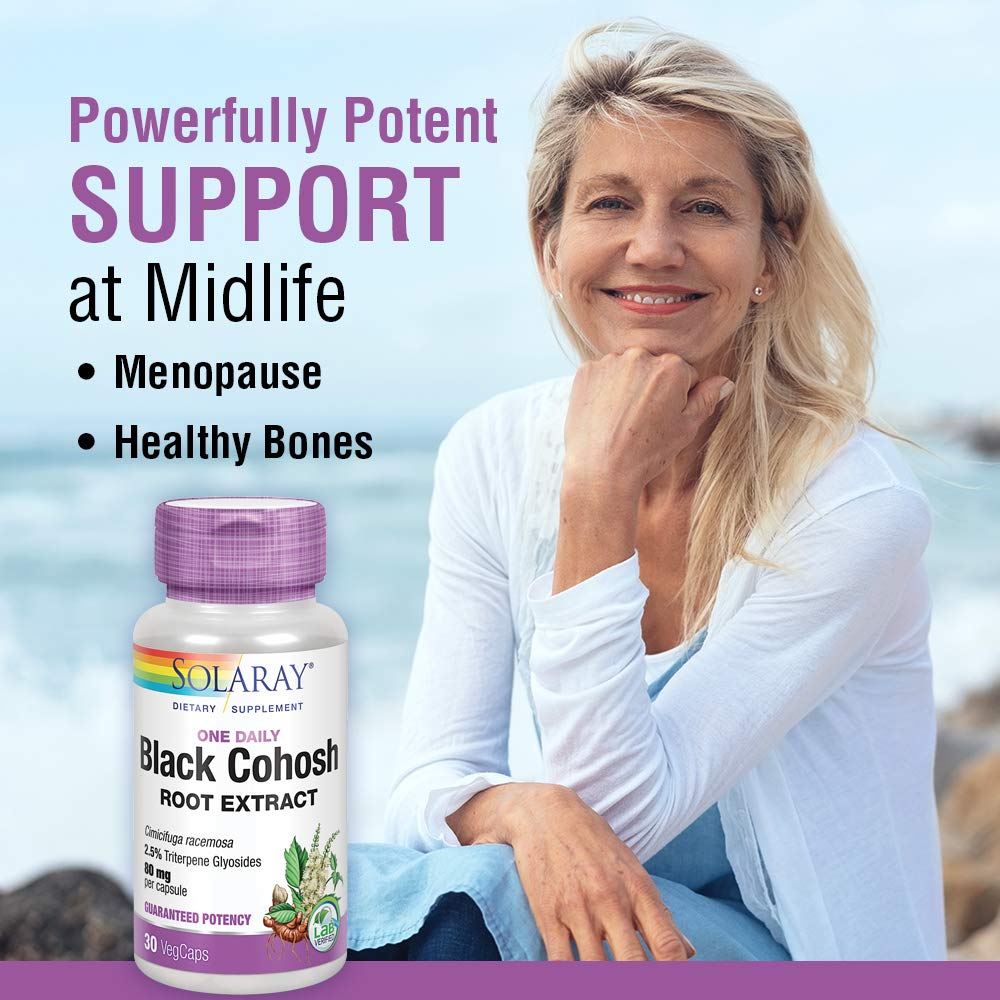 Solaray Black Cohosh Root Extract 80 mg | One Daily Womens Health & Menopause Support Supplement | Non-GMO, Vegan & Lab Verified | 30 VegCaps