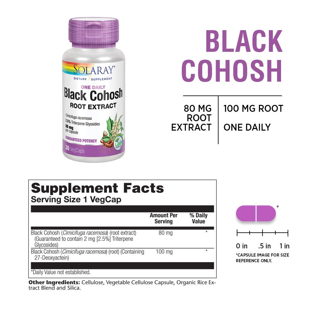 Solaray Black Cohosh Root Extract 80 mg | One Daily Womens Health & Menopause Support Supplement | Non-GMO, Vegan & Lab Verified | 30 VegCaps