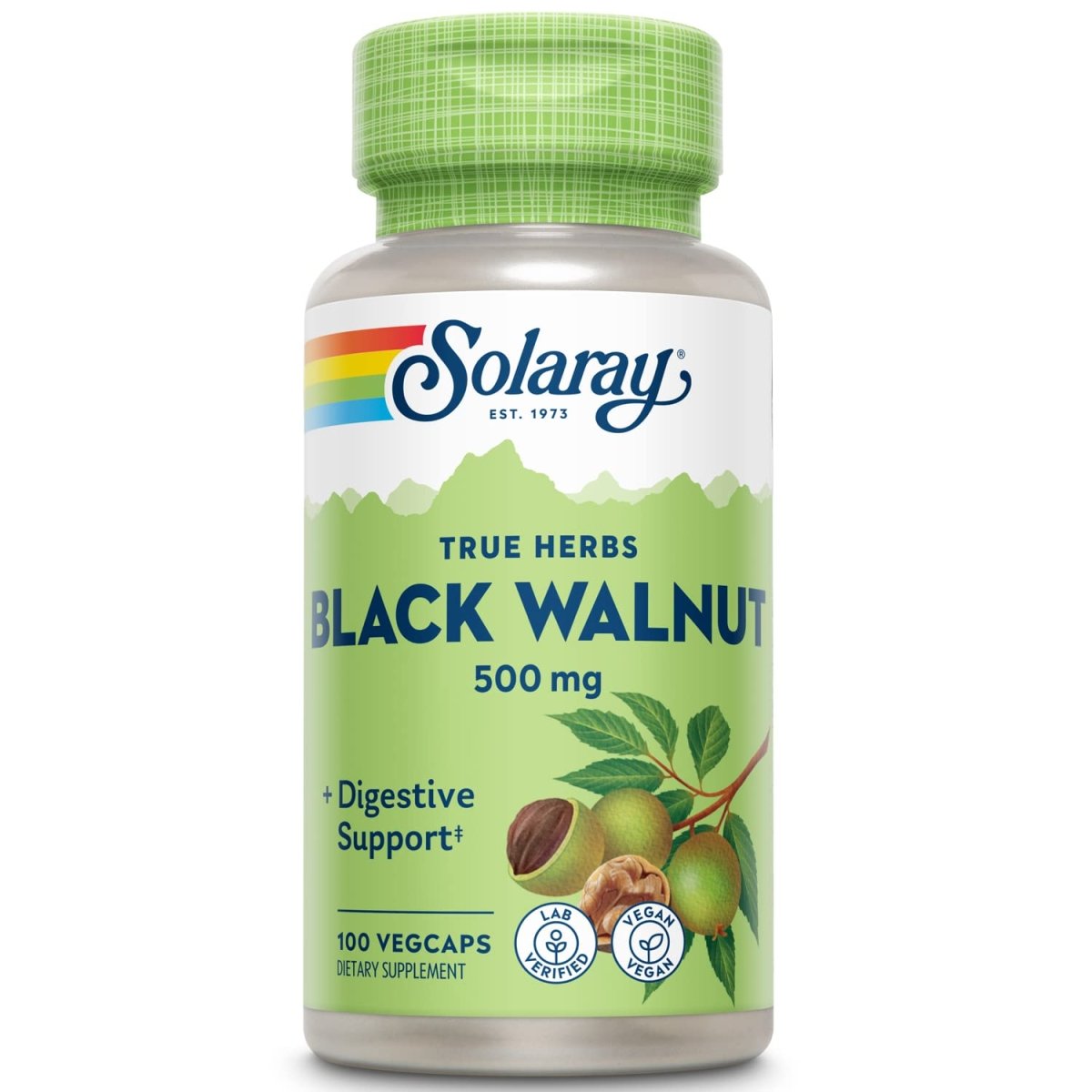 SOLARAY Black Walnut 500 mg | Whole Hull | Healthy Digestive & Intestinal Wellness Support | Non-GMO, Vegan & Lab Verified | 100 VegCaps