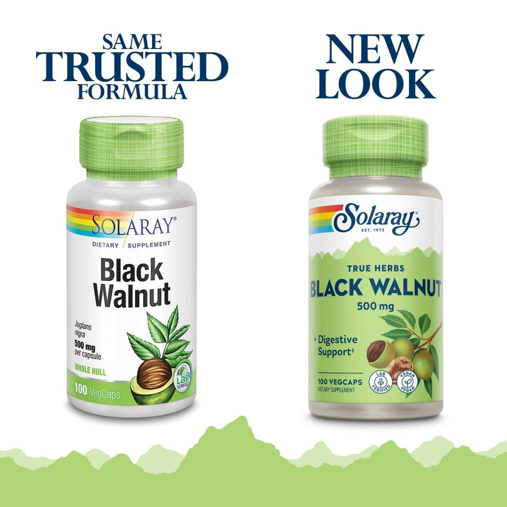 SOLARAY Black Walnut 500 mg | Whole Hull | Healthy Digestive & Intestinal Wellness Support | Non-GMO, Vegan & Lab Verified | 100 VegCaps