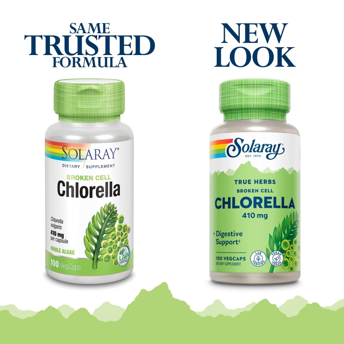SOLARAY Broken Cell Chlorella 410 mg | Nutrient-Rich Superfood w/Naturally Occurring Protein, Vitamins, Minerals, Chlorophyll | Non-GMO | 100 VegCaps
