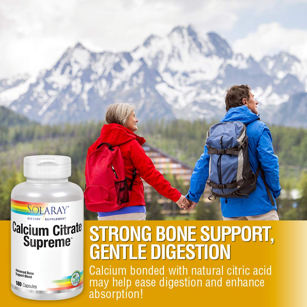 Solaray Calcium Citrate Supreme 800mg Advanced Bone Support Blend | Gentle Digestion Formula | 30 Servings | 180 VegCaps  04529