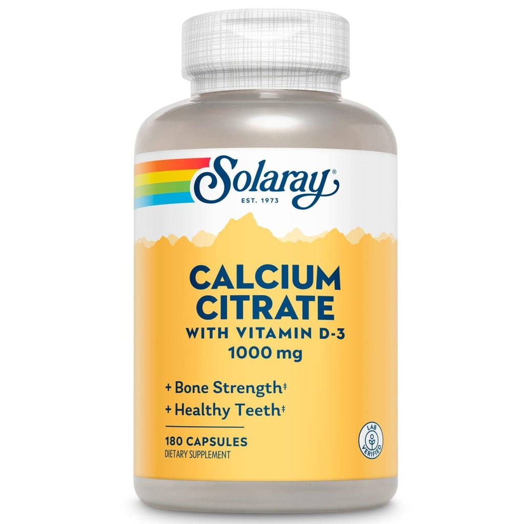 Solaray Calcium Citrate with Vitamin D-3 1000mg | for Healthy Bones & Teeth, Cardiovascular, Muscle & Nerve Function | Enhanced Absorption | 180 Ct