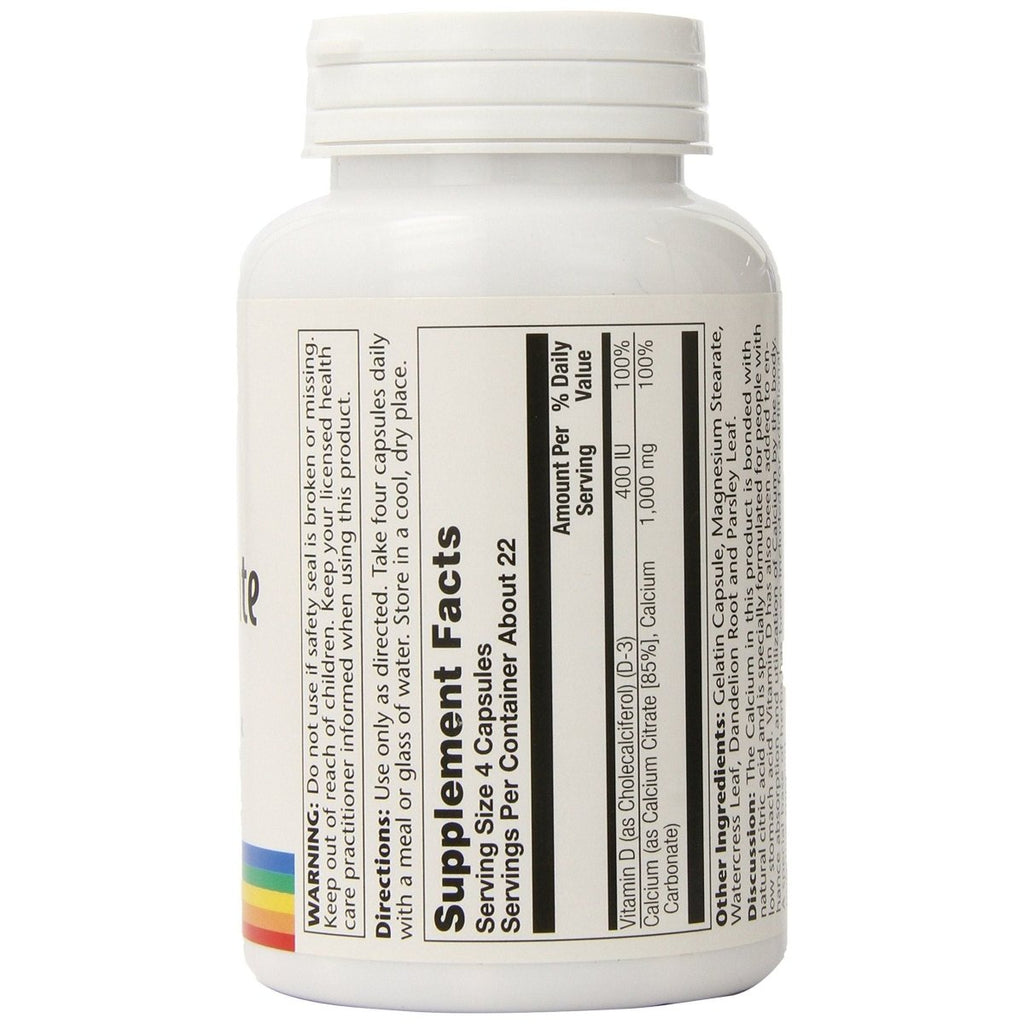Solaray - Calcium Citrate with Vitamin D3 1000 mg. - 90 Capsules