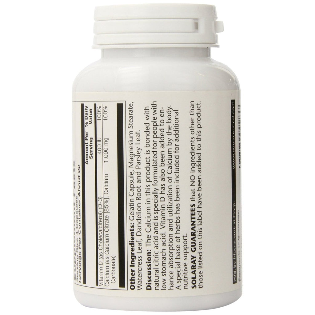 Solaray - Calcium Citrate with Vitamin D3 1000 mg. - 90 Capsules