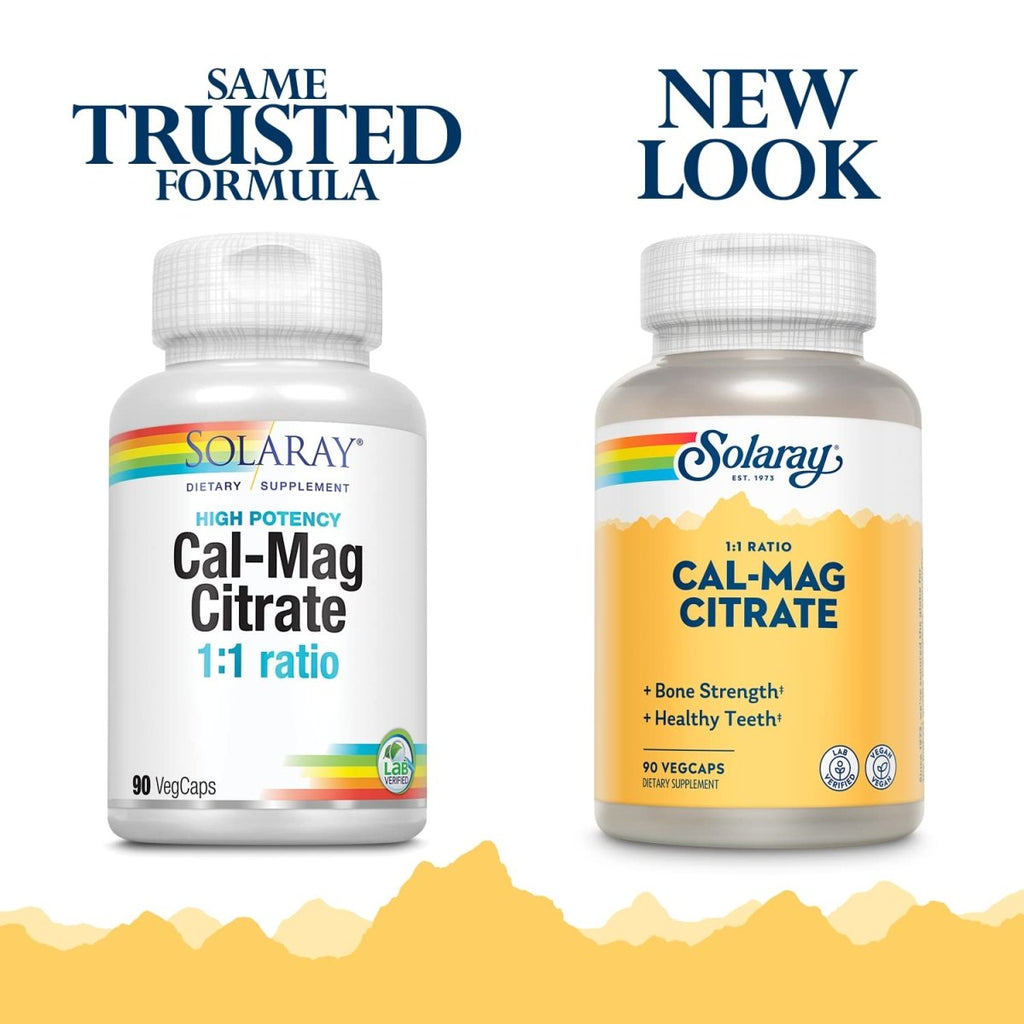 Solaray Calcium Magnesium Citrate 1000mg 1:1 Ratio, Bone Strength Supplement, Muscle, Nervous System and Bone Health Support, Chelated for High Absorption, Gentle Digestion, 15 Servings, 90 VegCaps