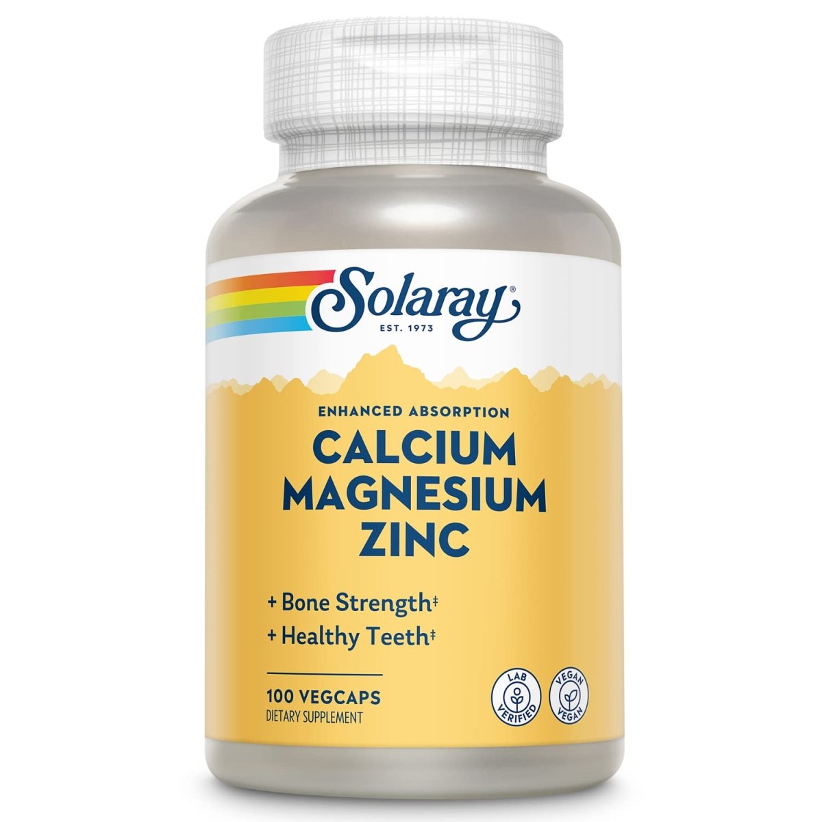 Solaray Calcium Magnesium Zinc Supplement, with Cal & Mag Citrate, Strong Bones & Teeth Support, Easy to Swallow Capsules, Vegan, 60 Day Money Back Guarantee, 25 Servings, 100 VegCaps