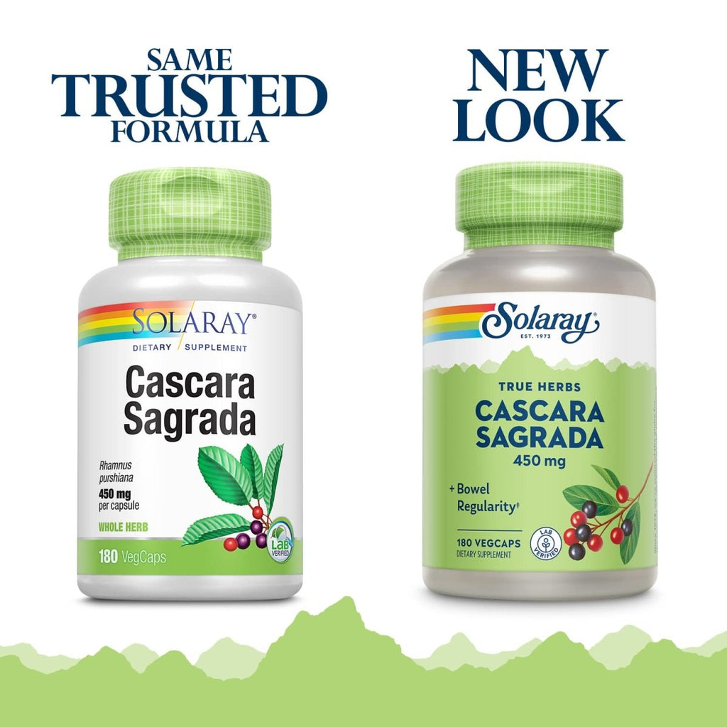 SOLARAY Cascara Sagrada Capsules - Natural Herbal Support for Healthy Bowel Function - 180 Count