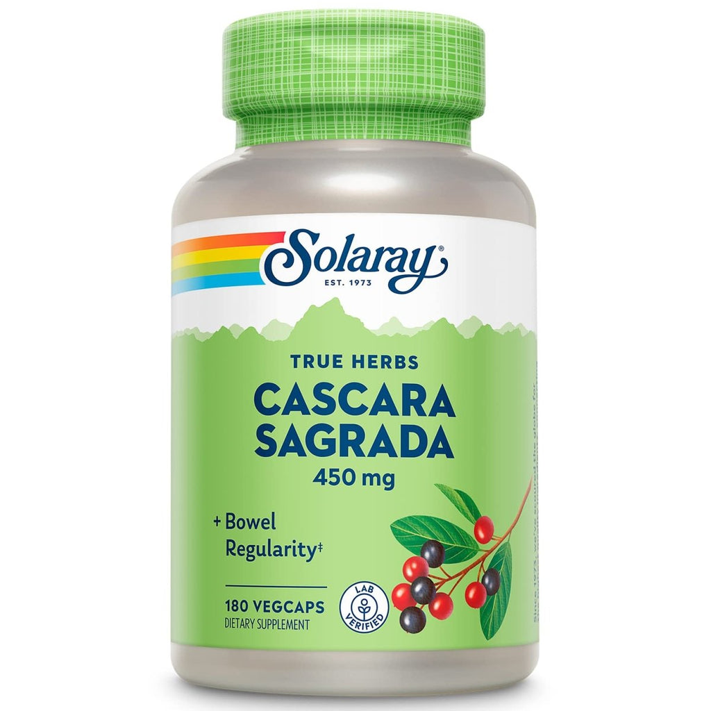 SOLARAY Cascara Sagrada Capsules - Natural Herbal Support for Healthy Bowel Function - 180 Count