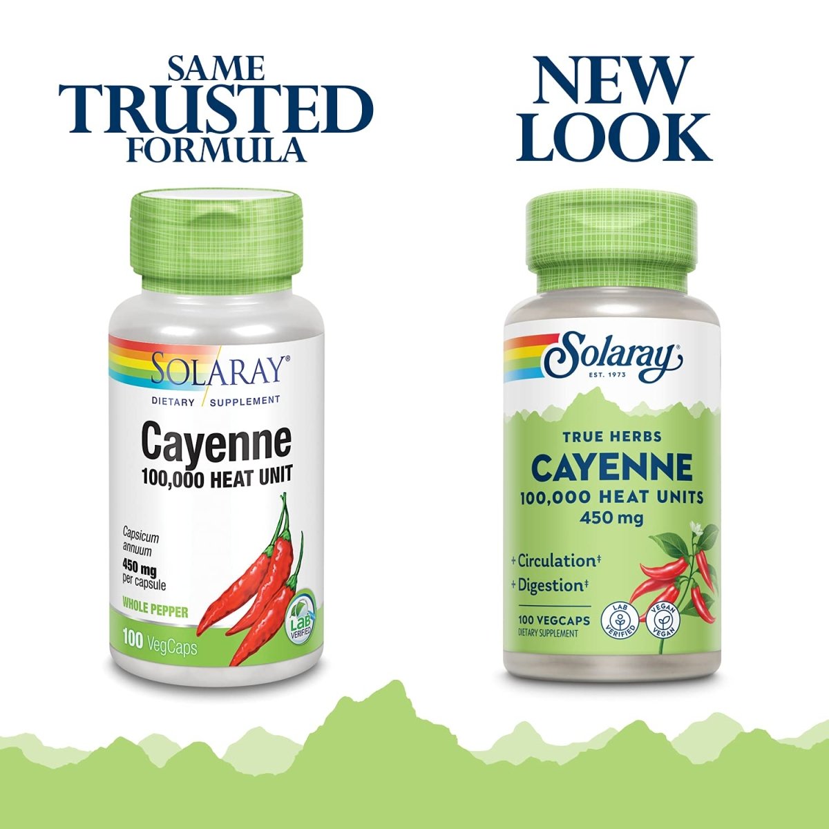 SOLARAY Cayenne Pepper 450 mg | 100,000 Heat Unit | Healthy Digestion, Circulation, Metabolism & Cardiovascular Support | Non-GMO | 100 VegCaps