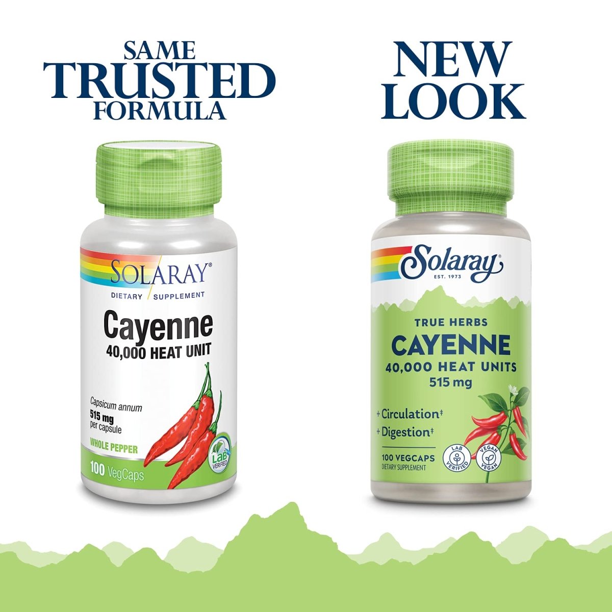 SOLARAY Cayenne Pepper 515 mg | 40,000 Heat Unit | Healthy Digestion, Circulation, Metabolism & Cardiovascular Support | Non-GMO | 100 VegCaps