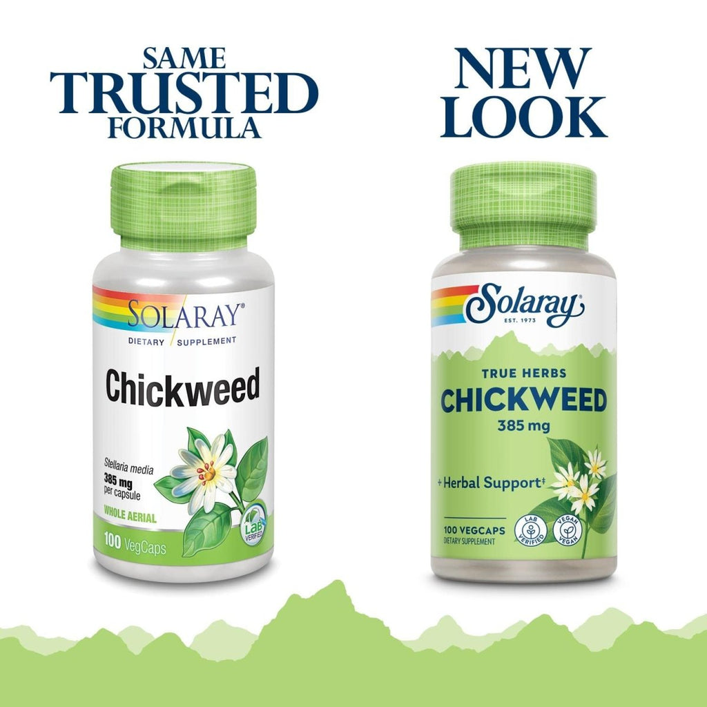 SOLARAY Chickweed 385 mg | Herbal Supplement | Healthy Digestion, Skin & Appetite Support | Non-GMO, Vegan & Lab Verified | 100 VegCaps