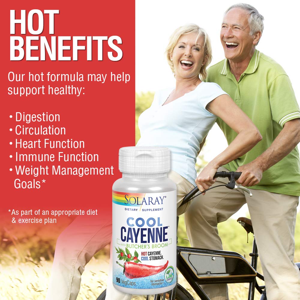 SOLARAY Cool Cayenne Pepper 40,000 HU with Butchers Broom for Healthy Circulation Support | 90 VegCaps