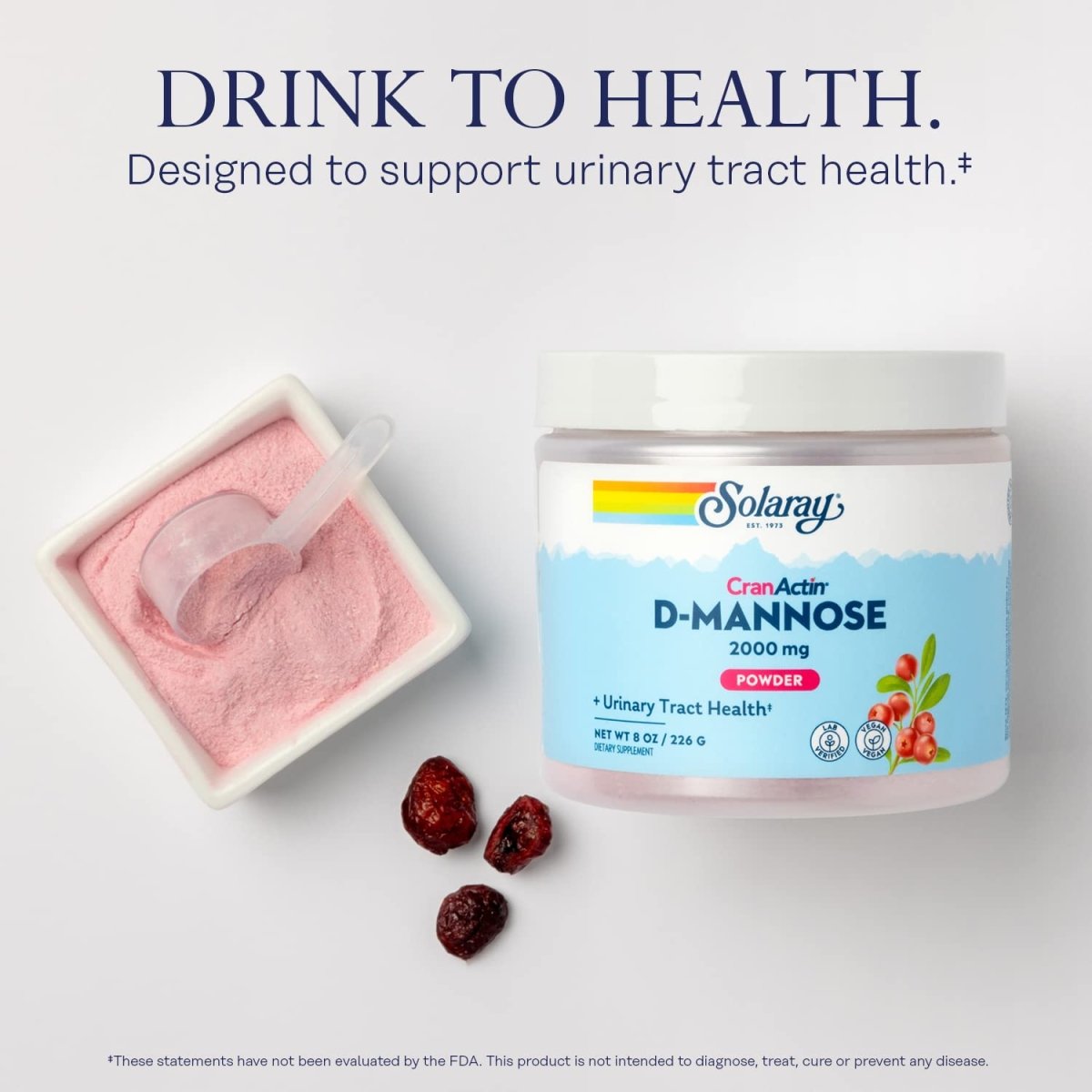 SOLARAY D-Mannose with CranActin Cranberry AF Extract Powder - Healthy Urinary Tract Support - 8 oz (226 g), 30 Servings