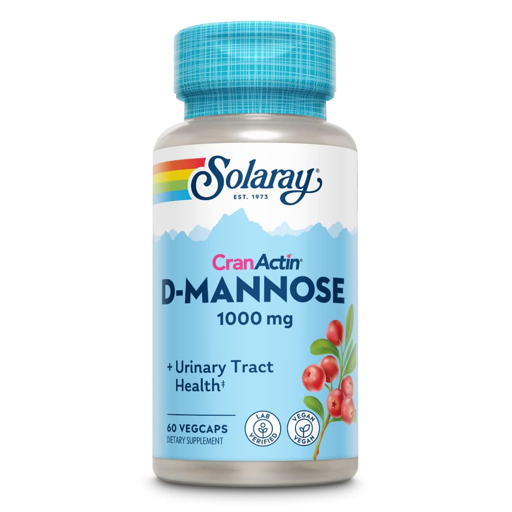 SOLARAY D-Mannose with CranActin Cranberry Supplement 400mg, Urinary Tract Health & Bladder Support Capsules with Vitamin C for Immune Function, Vegan, 60 Day Guarantee, 30 Servings, 60 VegCaps