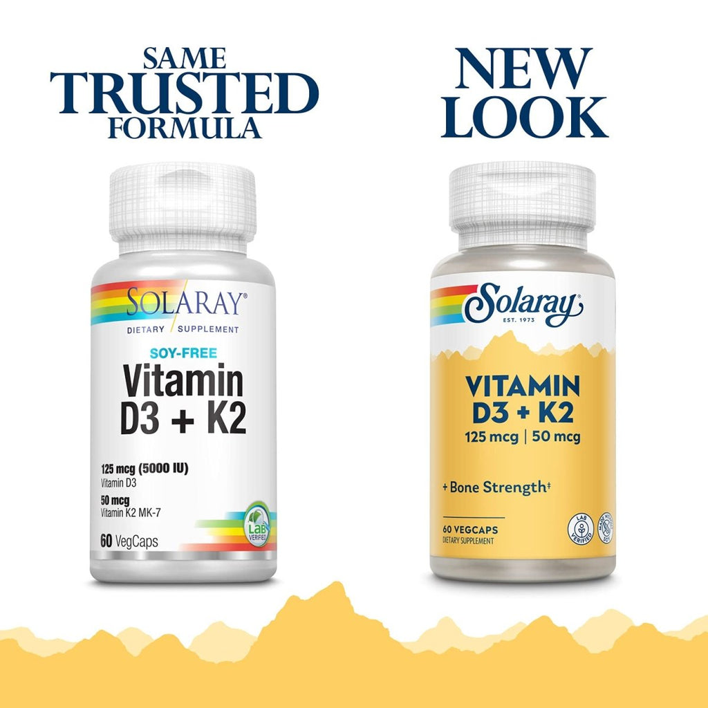 Solaray D3 5000IU with K2 - Vitamin D and K2 Combination - 60 Vegetarian Capsules