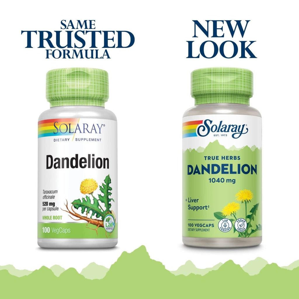 SOLARAY Dandelion Root 1040mg | Healthy Liver, Kidney, Digestion & Water Balance Support | Whole Root | Non-GMO, Vegan & Lab Verified | 100 VegCaps