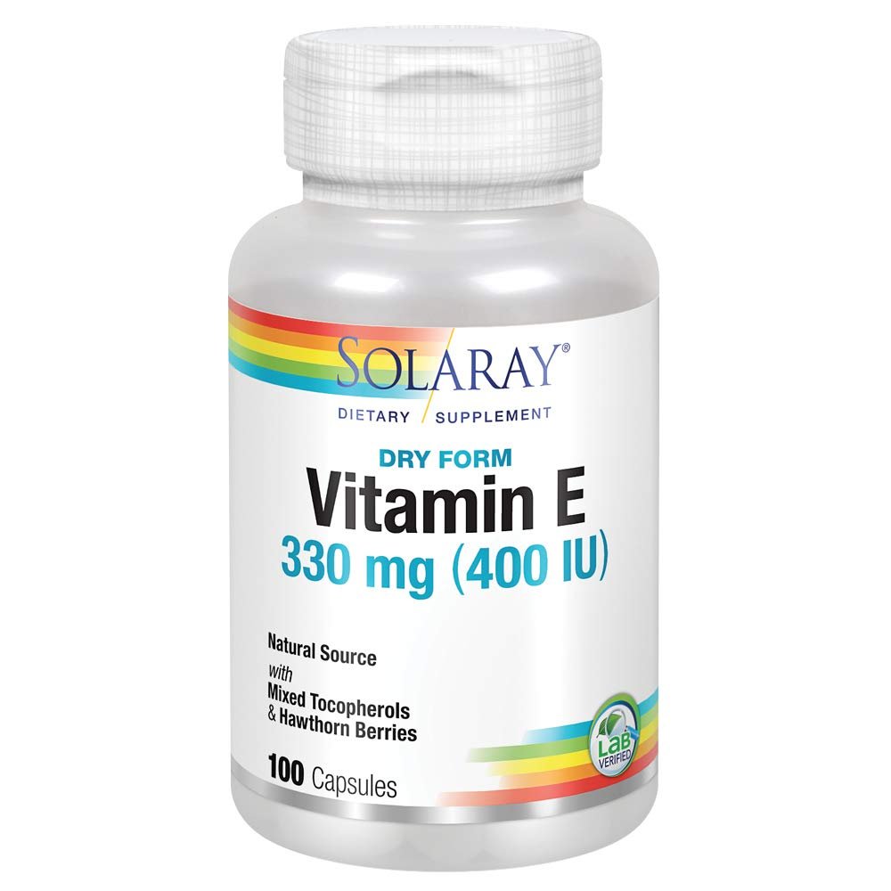 SOLARAY Dry Vitamin E with Hawthorn Berries 330mg (400IU) | Heart & Skin Health, Antioxidant Support, 100ct