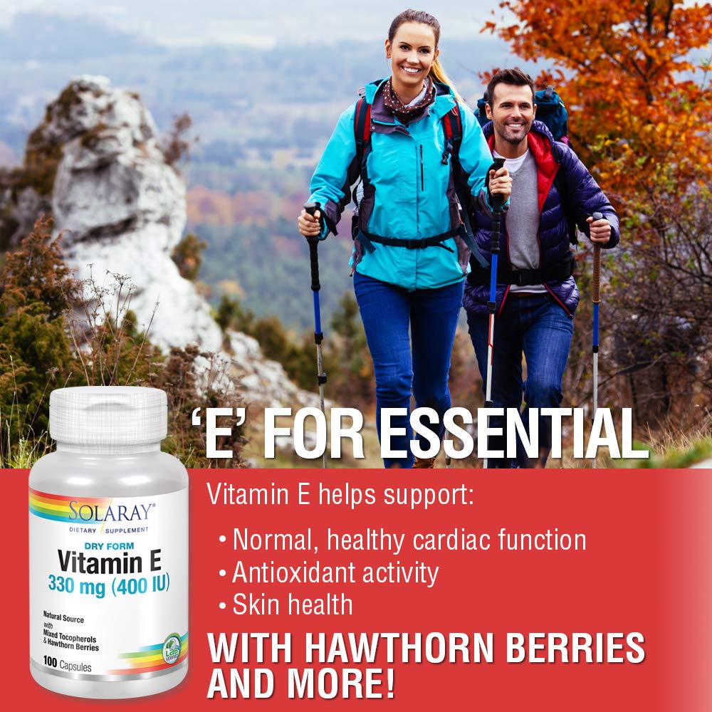 SOLARAY Dry Vitamin E with Hawthorn Berries 330mg (400IU) | Heart & Skin Health, Antioxidant Support, 100ct