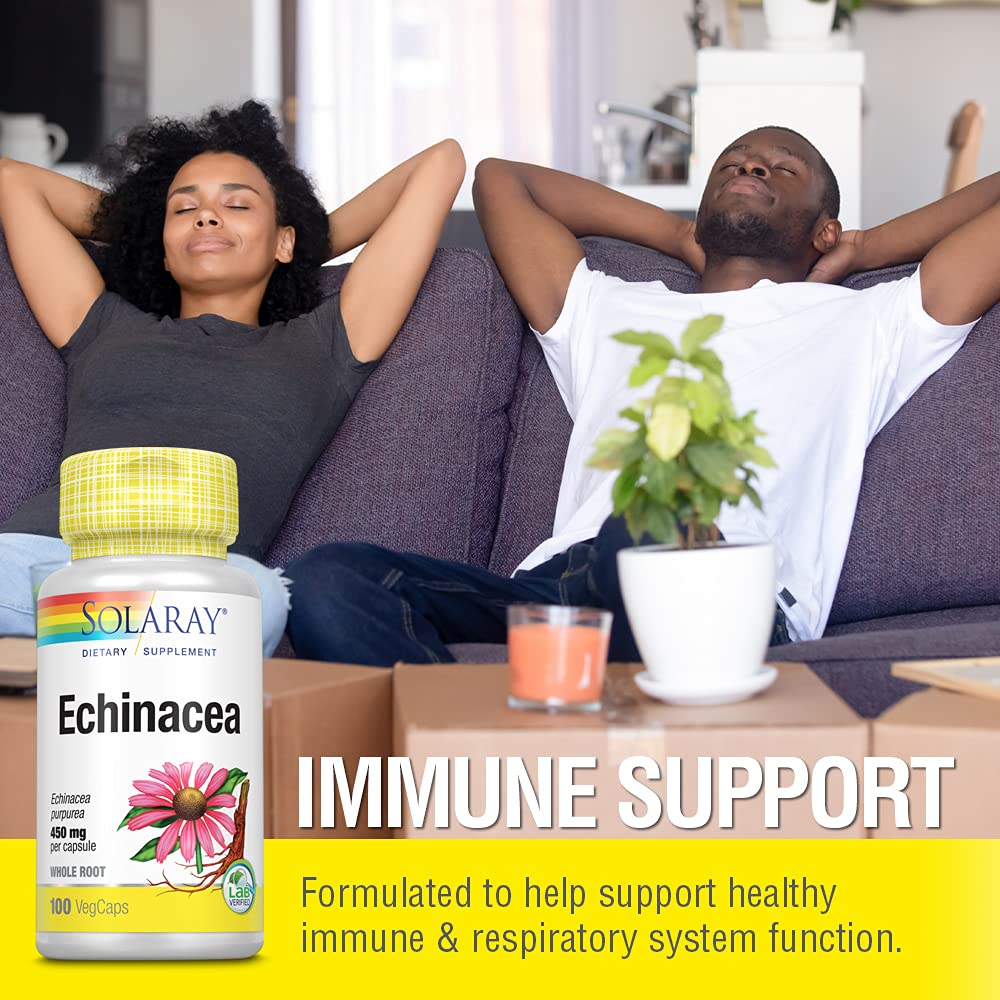 SOLARAY Echinacea Root Capsules - Healthy Immune Function and Respiratory Support - Non-GMO, Vegan - 100ct, 50 Servings
