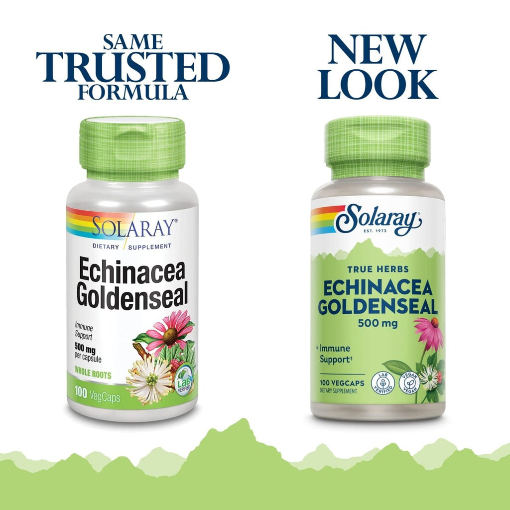 SOLARAY Echinacea Root & Goldenseal Root 500mg | Healthy Immune & Respiratory System Support | Non-GMO, Vegan & Lab Verified | 100 VegCaps