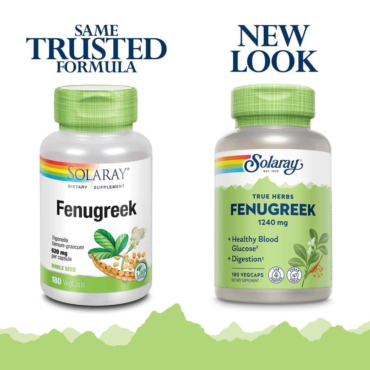 SOLARAY Fenugreek Seed 1240 mg, Healthy Digestion Support and More, Vegan and Lab Verified for Quality, 90 Servings, 180 VegCaps