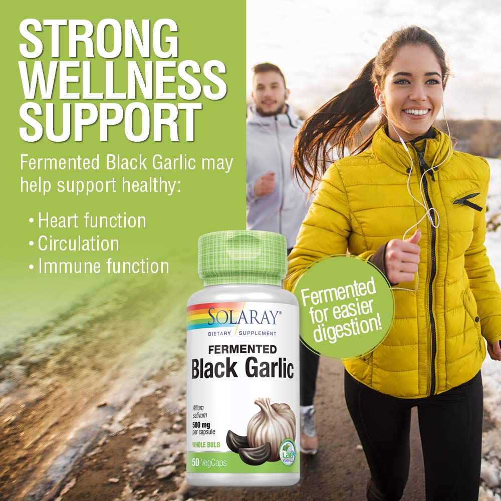 SOLARAY Fermented Black Garlic 500 mg | Healthy Immune, Circulatory & Cardiovascular Support | 50 VegCaps