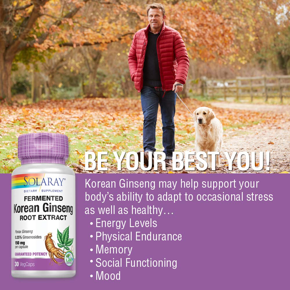 SOLARAY Fermented Korean Ginseng Root Extract | Healthy Stress, Energy & Physical Endurance Support | Vegan, Non-GMO | 30 VegCaps