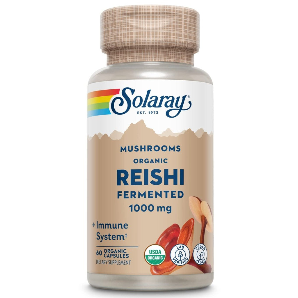 SOLARAY Fermented Reishi Mushroom 500mg | Healthy Immune, Heart & Brain Function Support | Energy & Mood Supplement | 60 VegCaps