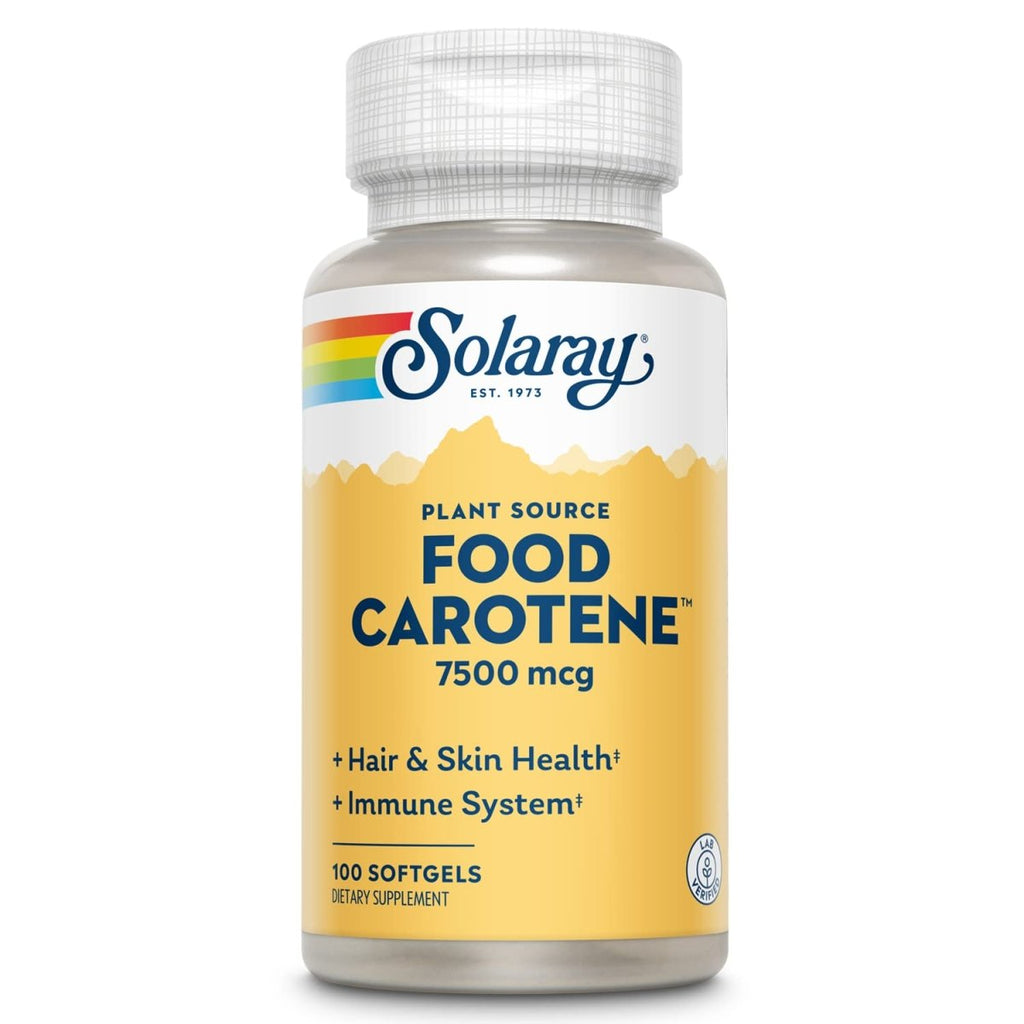 SOLARAY Food Carotene 7500mcg (25000 IU) - Beta Carotene Vitamin A Supplement - Wellness and Immune Support Supplement, Potent Eye Vitamins and Skin Food, Plant Sourced, 60-Day Guarantee, 100 Softgels