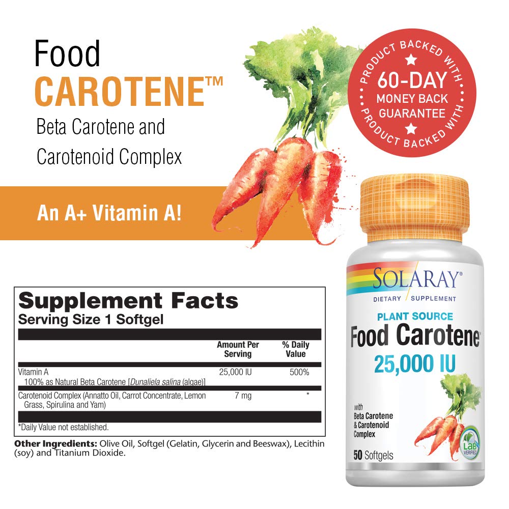 SOLARAY Food Carotene - Vitamin A (Beta Carotene) 25,000 IU - 50 Count