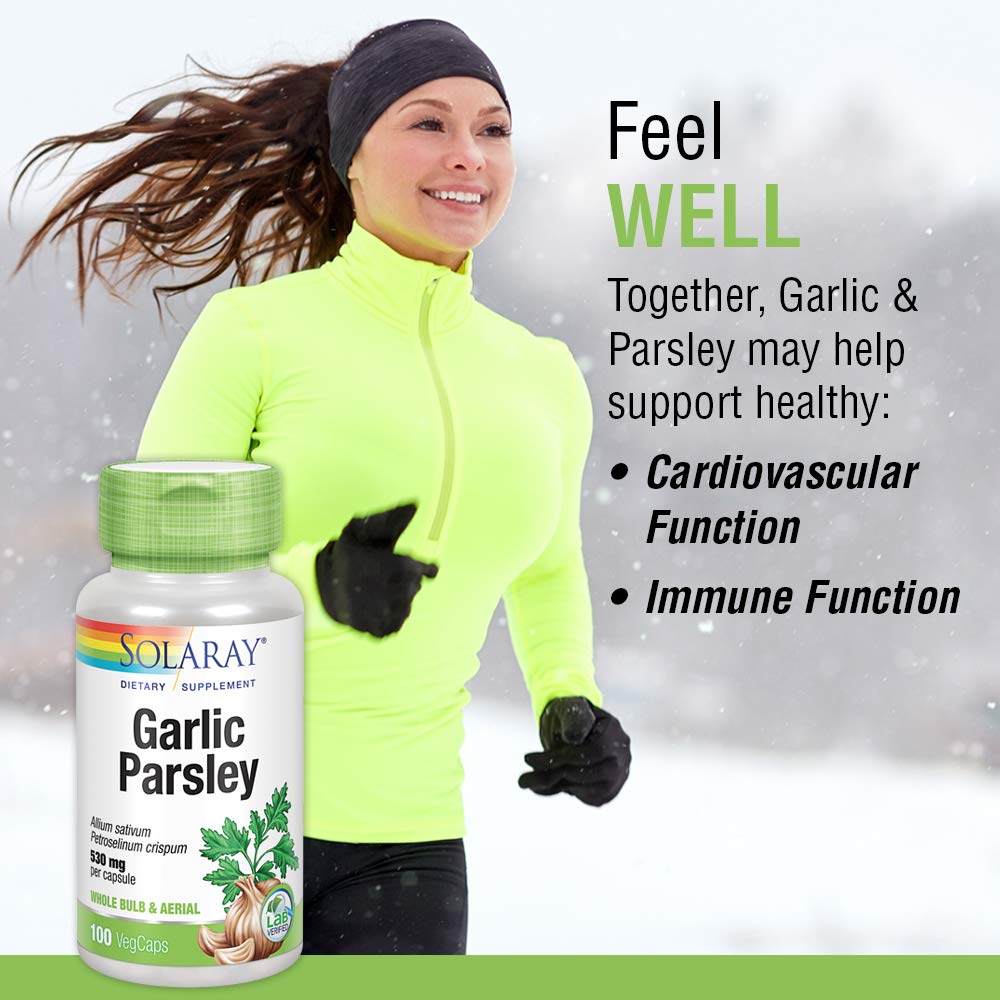 SOLARAY Garlic Bulb & Parsley Leaf 530mg | Healthy Cardiovascular and Immune System Function Support | Non-GMO, Vegan & Lab Verified | 100 VegCaps