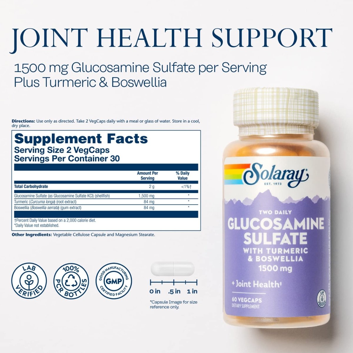 SOLARAY Glucosamine Sulfate 1500mg - 60 VegCaps