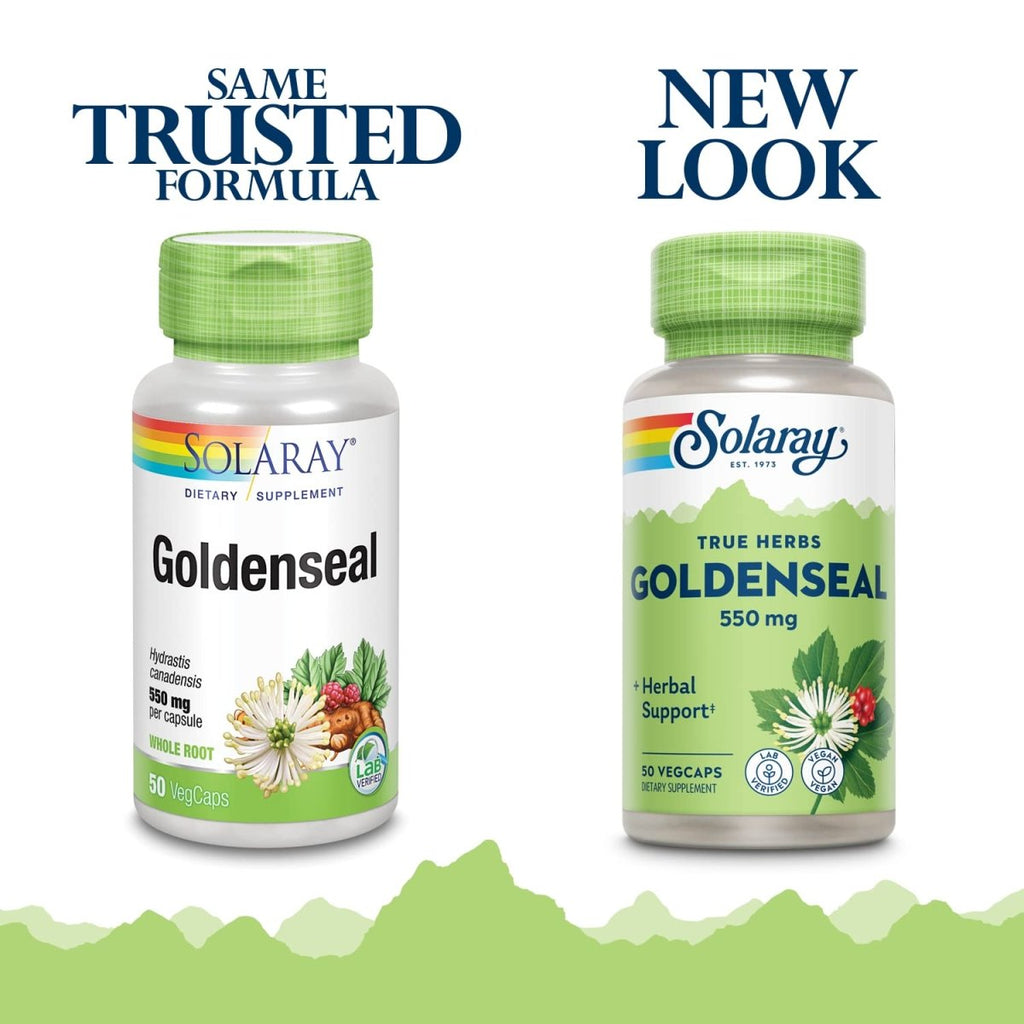 SOLARAY Goldenseal Root 550mg | Healthy Digestion, Immune Function & Respiratory Support | Whole Root | Non-GMO, Vegan & Lab Verified | 50 VegCaps