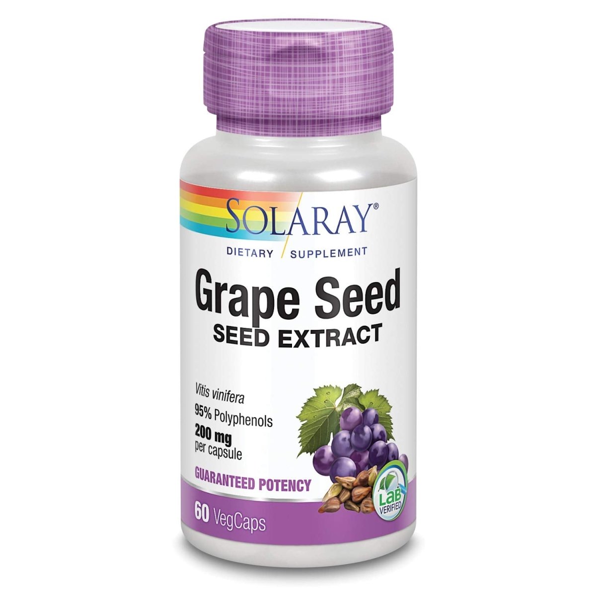 SOLARAY Grape Seed Extract 200 mg Plus Bioflavonoid Complex - 60 VegCaps - Healthy Cardiovascular & Blood Vessel Support