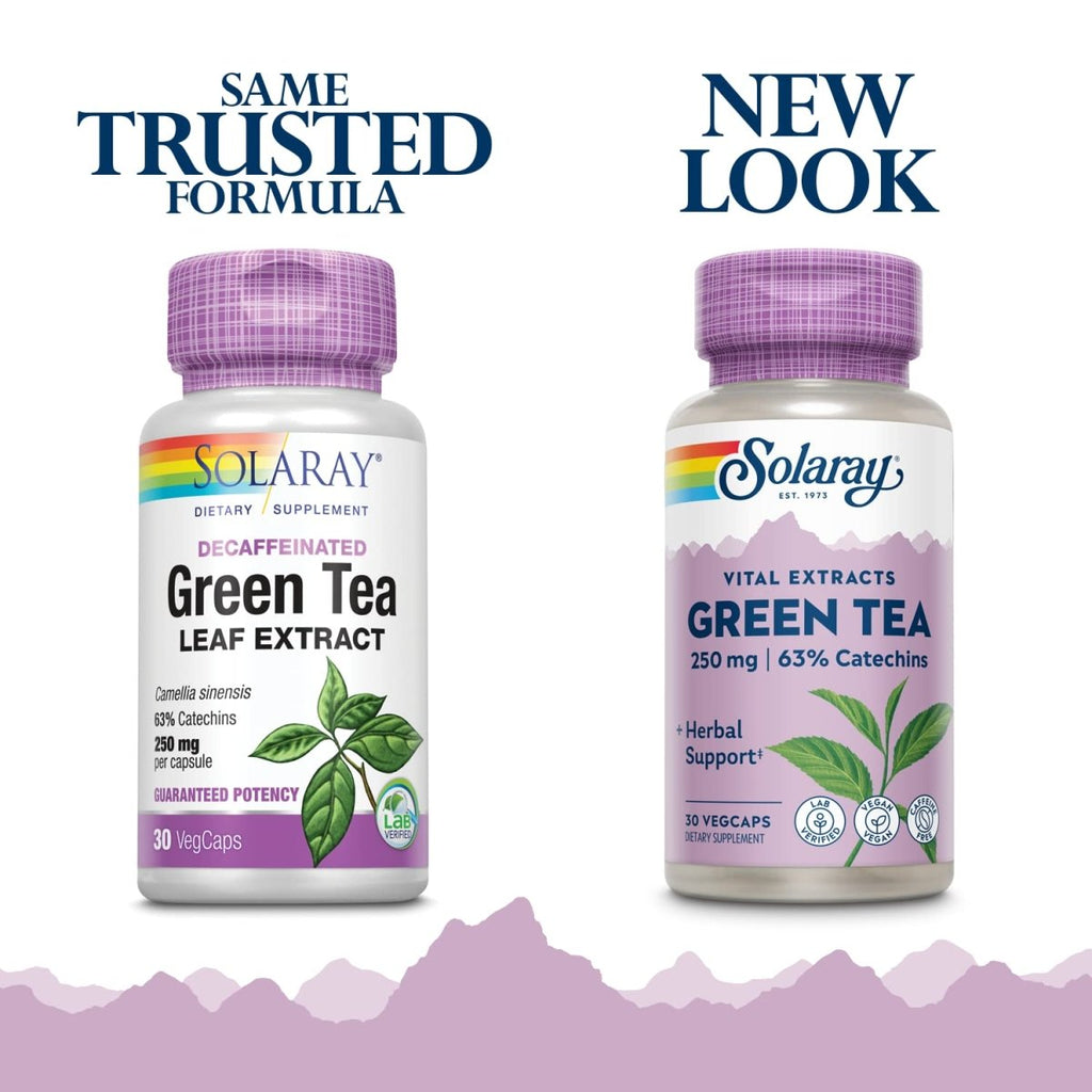 SOLARAY Green Tea Leaf Extract 250 mg | Healthy Energy, Antioxidant, Mood & Mind Support | Decaffeinated | 30 VegCaps
