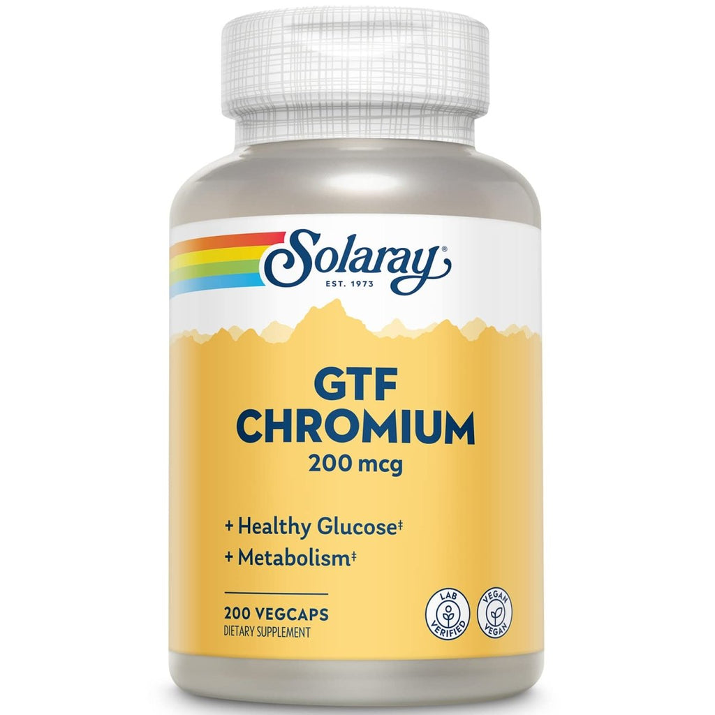 Solaray GTF Chromium Capsules | 200 mcg | Essential Mineral for Blood Sugar Support | 200 Count