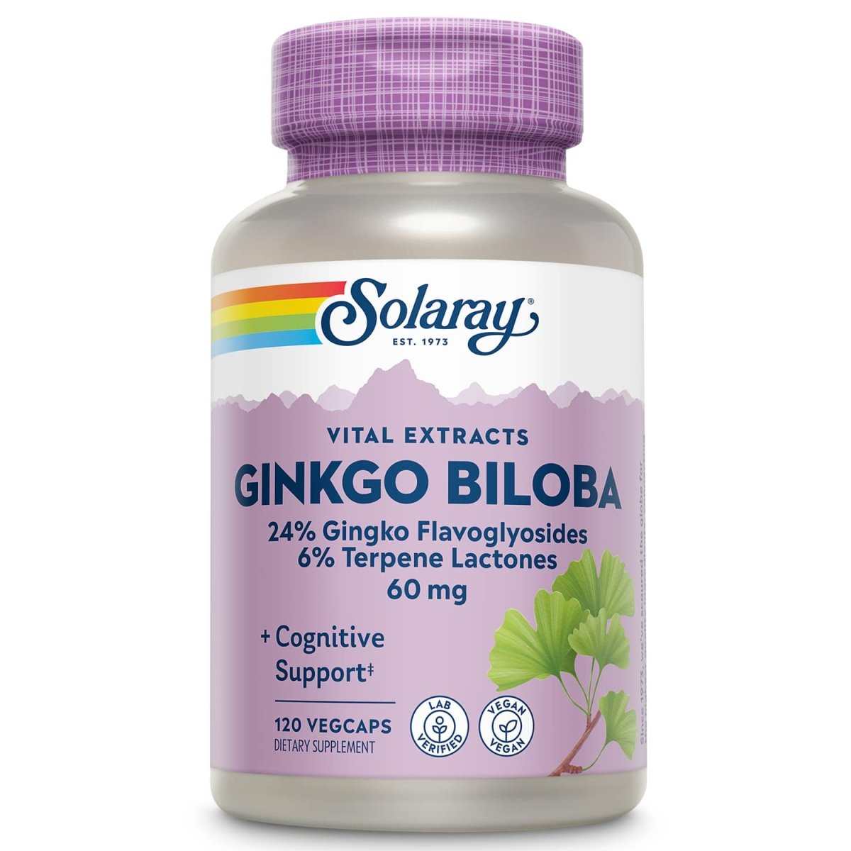 SOLARAY Guaranteed Potency Ginkgo Biloba Leaf Extract, Veg Cap (Btl-Plastic) 60mg | 120ct