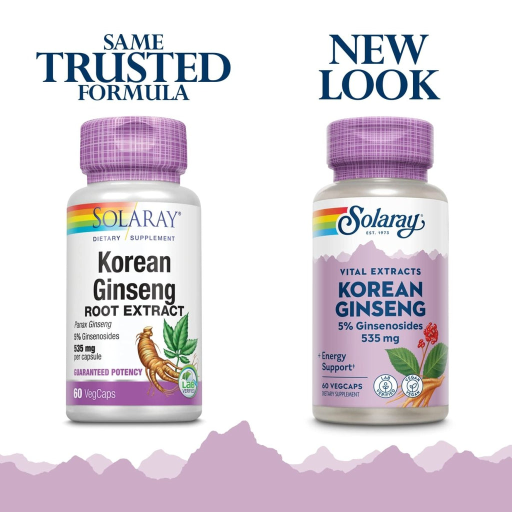 SOLARAY Guaranteed Potency Ginseng Root Extract Korean, Veg Cap (Btl-Plastic) 500mg | 60ct