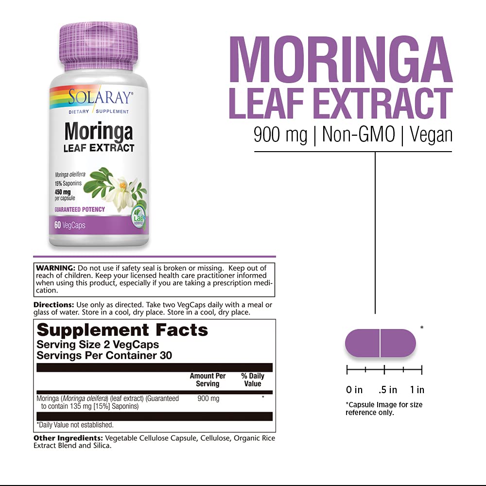 SOLARAY Guaranteed Potency Moringa Leaf Extract, Veg Cap (Btl-Plastic) 450mg | 60ct