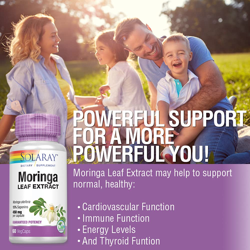 SOLARAY Guaranteed Potency Moringa Leaf Extract, Veg Cap (Btl-Plastic) 450mg | 60ct
