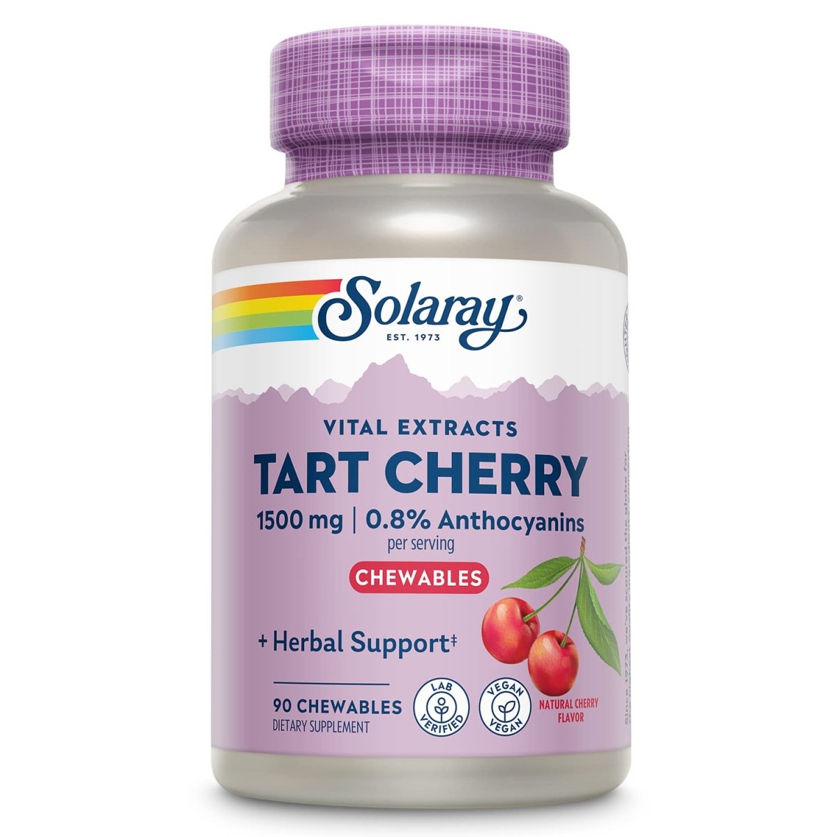 SOLARAY Guaranteed Potency Tart Cherry Fruit Extract, Chewable, Cherry (Btl-Plastic) 500mg | 90ct 44499