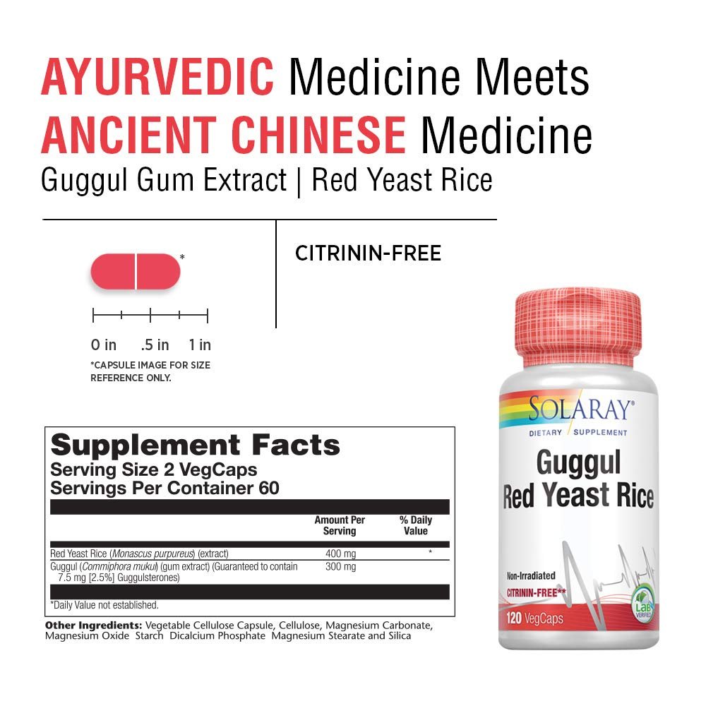 Solaray - Guggul & Red Yeast Rice, 120 capsules