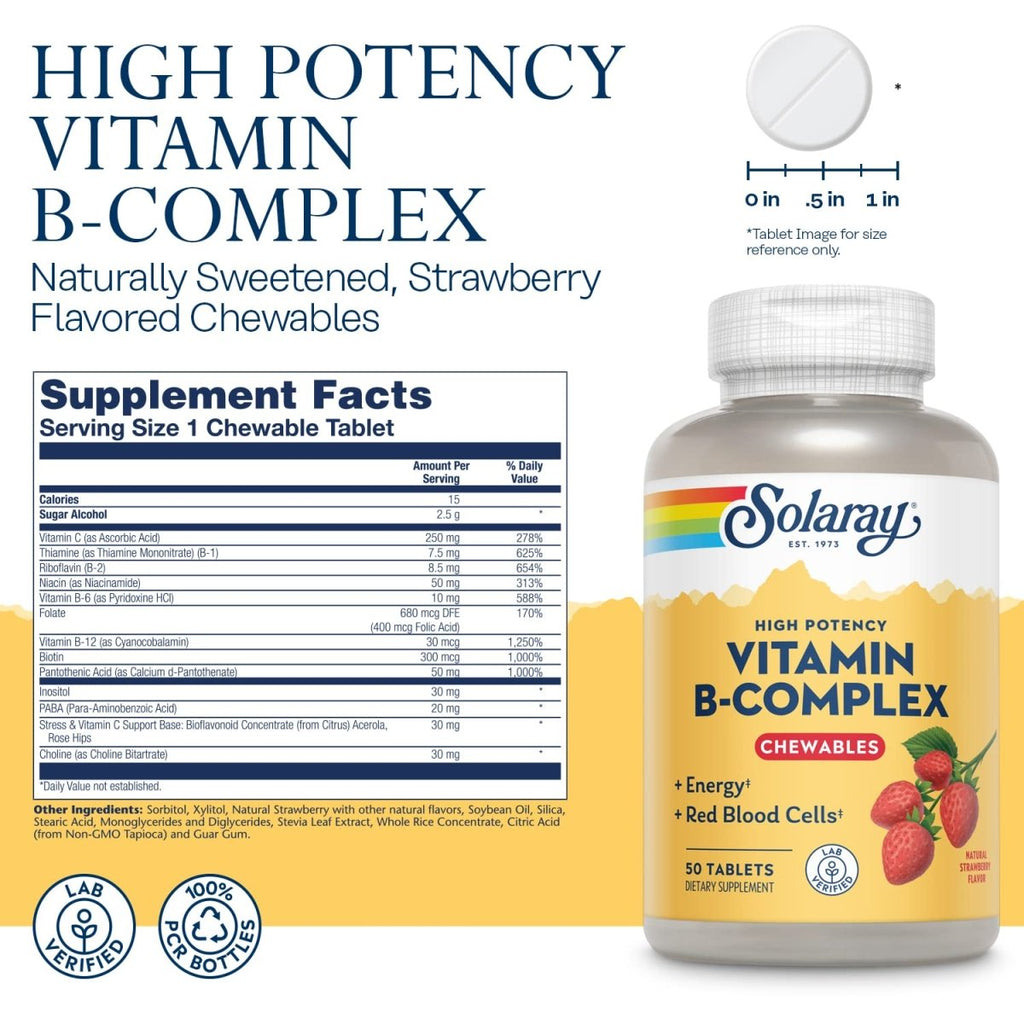 Solaray, High Potency B-Complex Chewable, Natural Strawberry Flavor, 50 Chewables