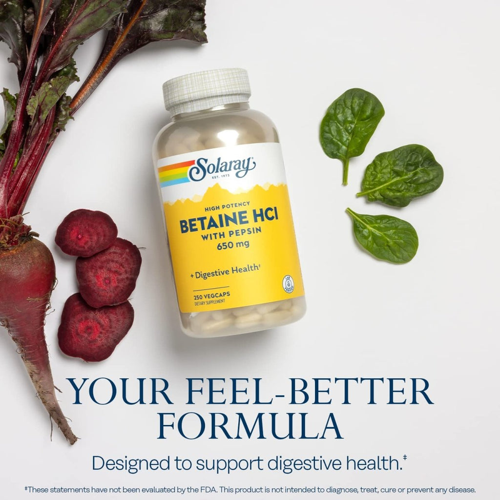 Solaray High Potency Betaine HCL with Pepsin - 250 VegCaps   04815