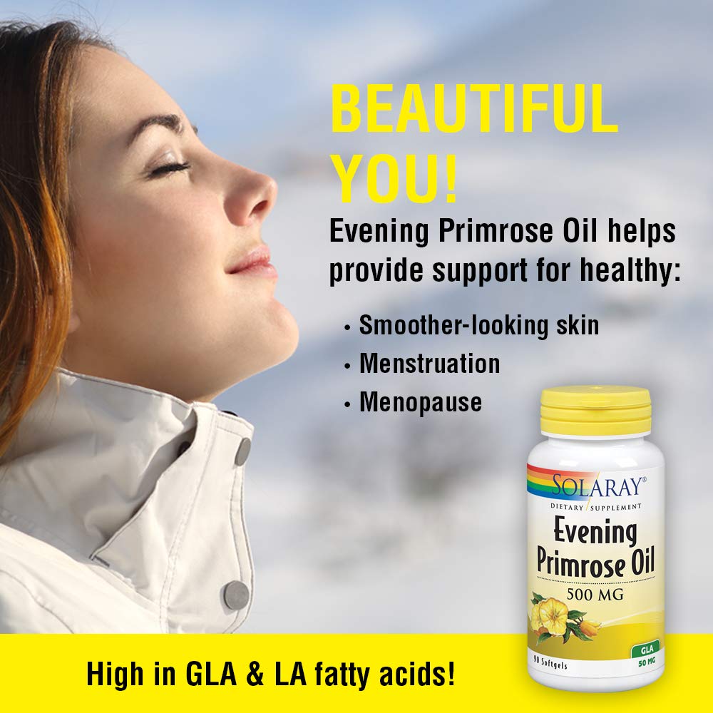 SOLARAY High Potency Evening Primrose Oil 500 mg | Cold Pressed | Womens Health Support | 90 Softgels