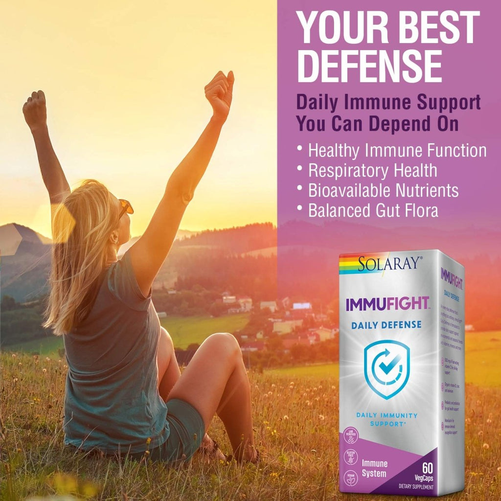 SOLARAY Immufight Daily Defense | Immunity Support Supplement with Vitamins C & D, Zinc & Probiotics | 60ct, 30 Serv.