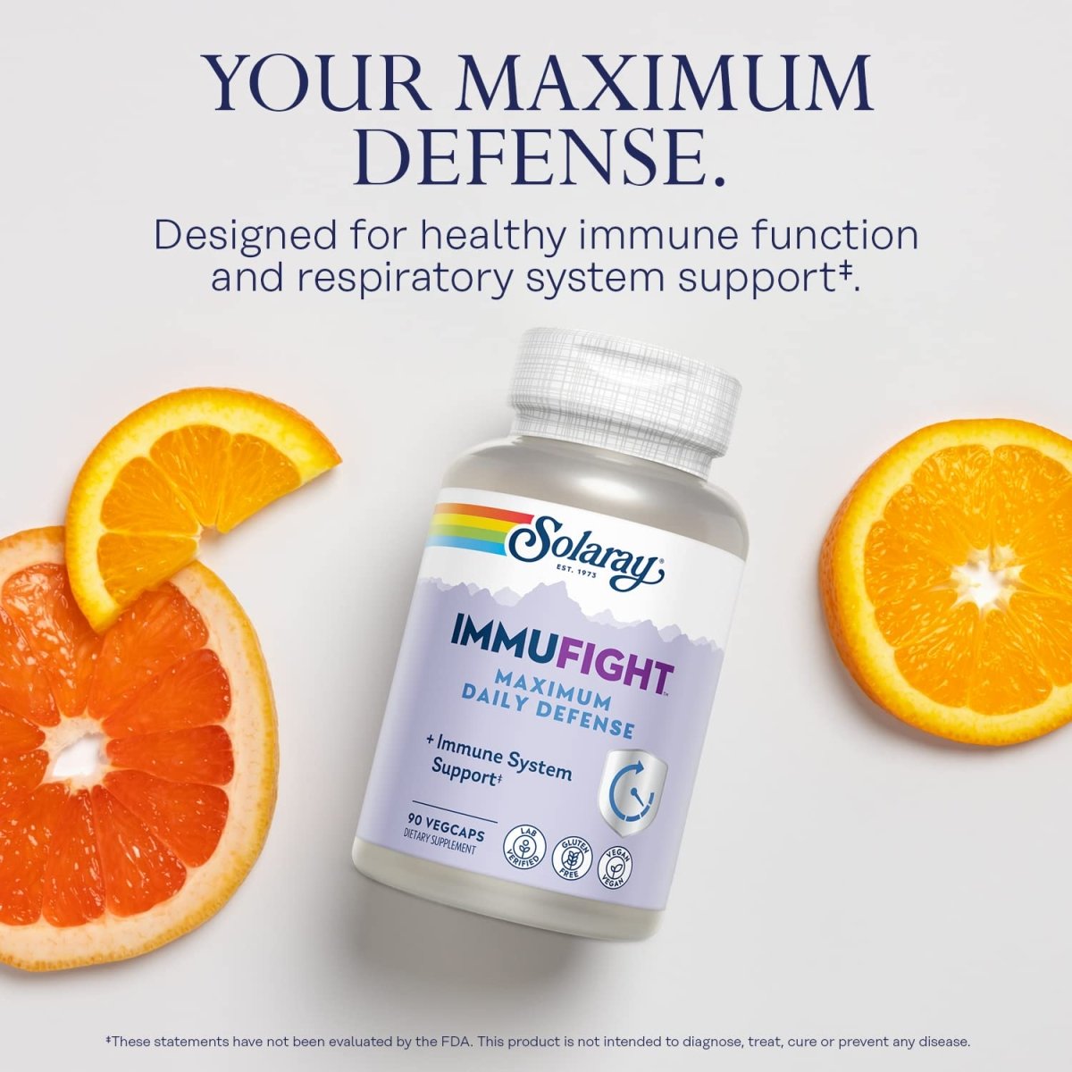 SOLARAY Immufight Maximum Daily Defense, All Day Immune Support, Vitamin C, Vitamin D, Zinc, Probiotics, Monolaurin, Acerola & More, Vegan & Gluten Free, 60 Day Guarantee, 30 Servings, 90 VegCaps