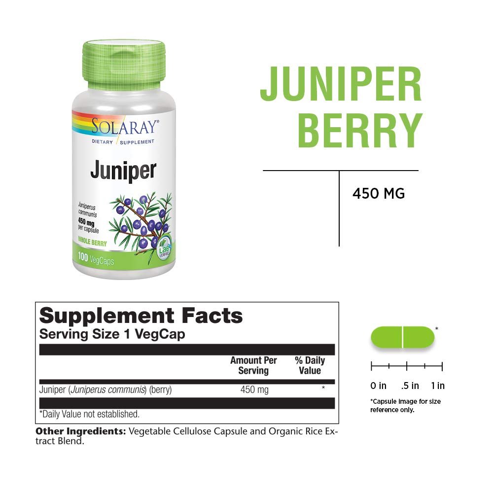 SOLARAY Juniper Berry 450 mg | Healthy Digestion, Cleansing & Water Balance Support | Antioxidant Activity | 100 VegCaps