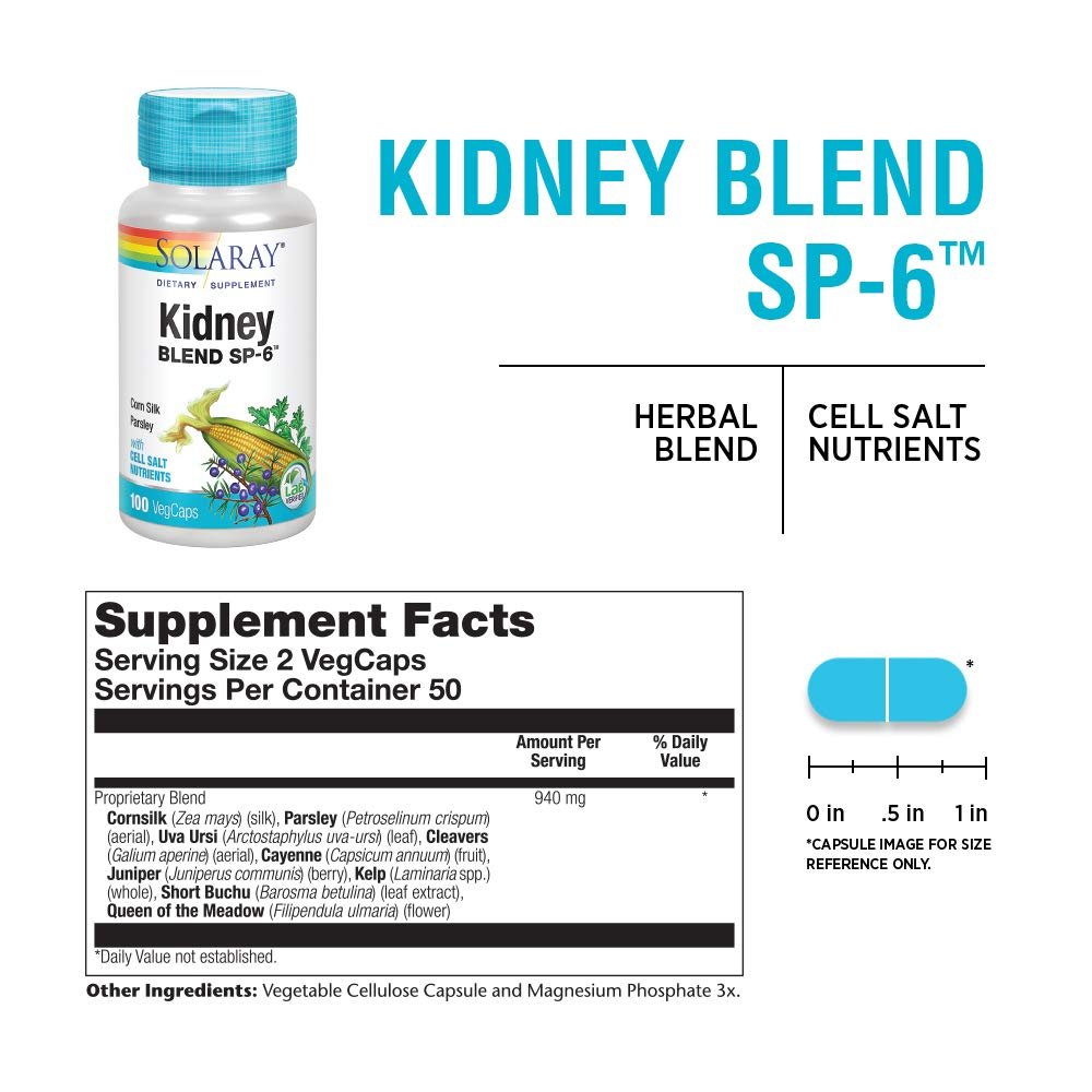 Solaray Kidney Blend SP-6 | Herbal Blend w/Cell Salt Nutrients to Help Support Healthy Kidney Function | Non-GMO, 00260